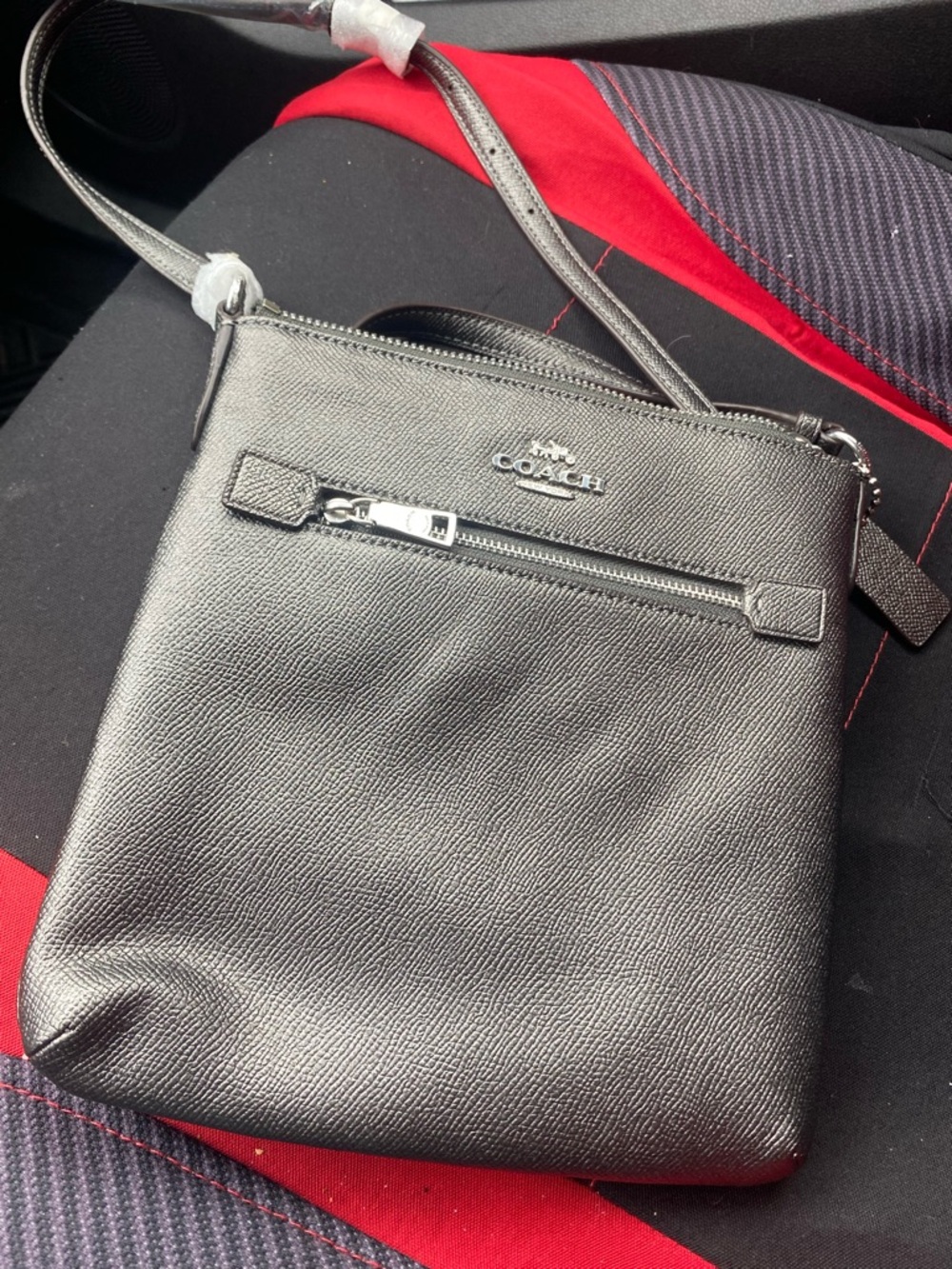Coach Black/silver Pebbled Leather  Crossbody Bag